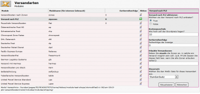PLZ Versandmodul