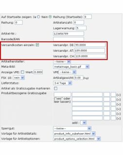 Artikelabhngige Versandkosten fr Sperrgut