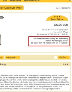 Artikelabhngige Versandkosten fr Sperrgut